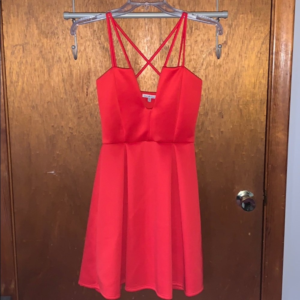 Red low cut dress